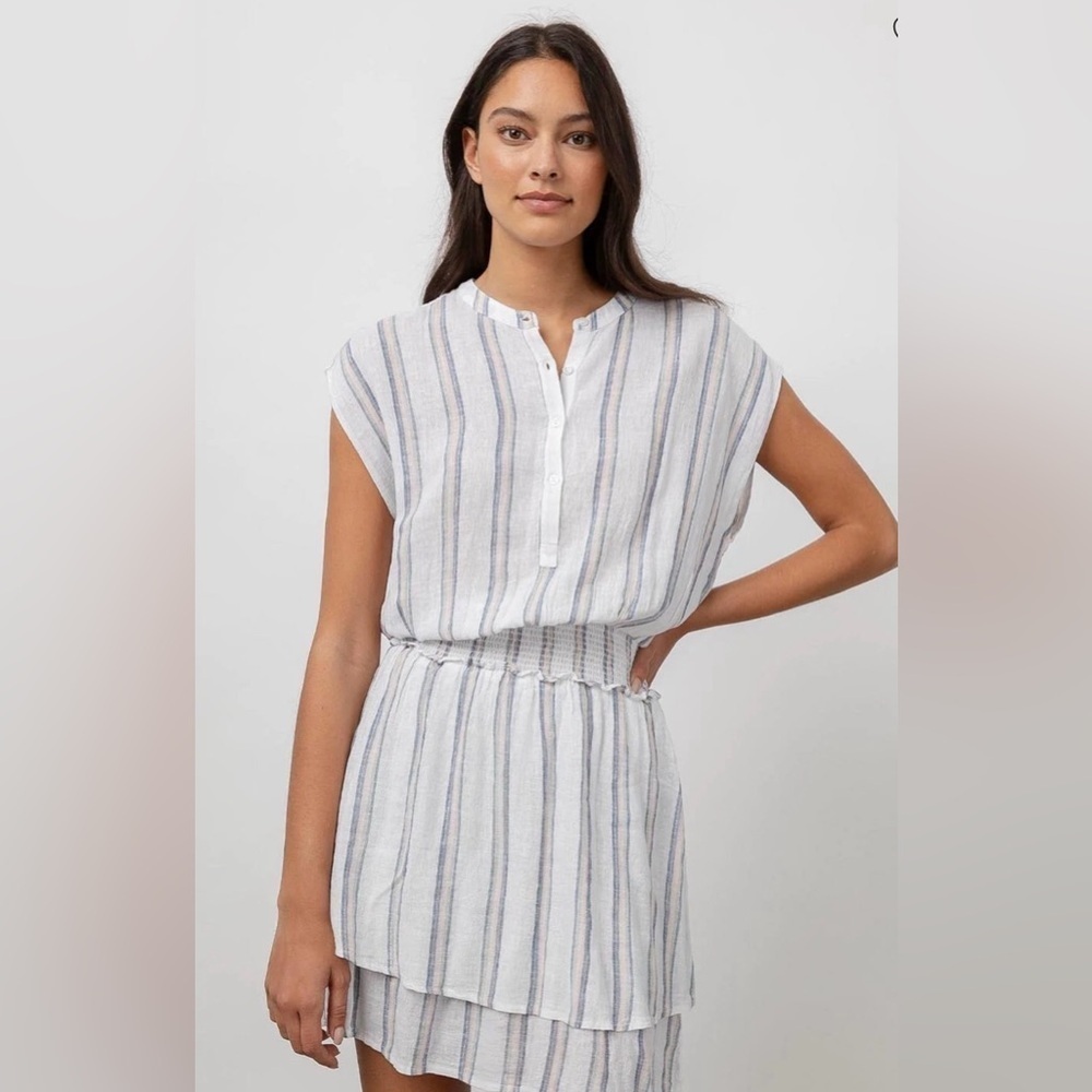 Rails Angelina Linen Blend Smocked Waist Dress Size Small